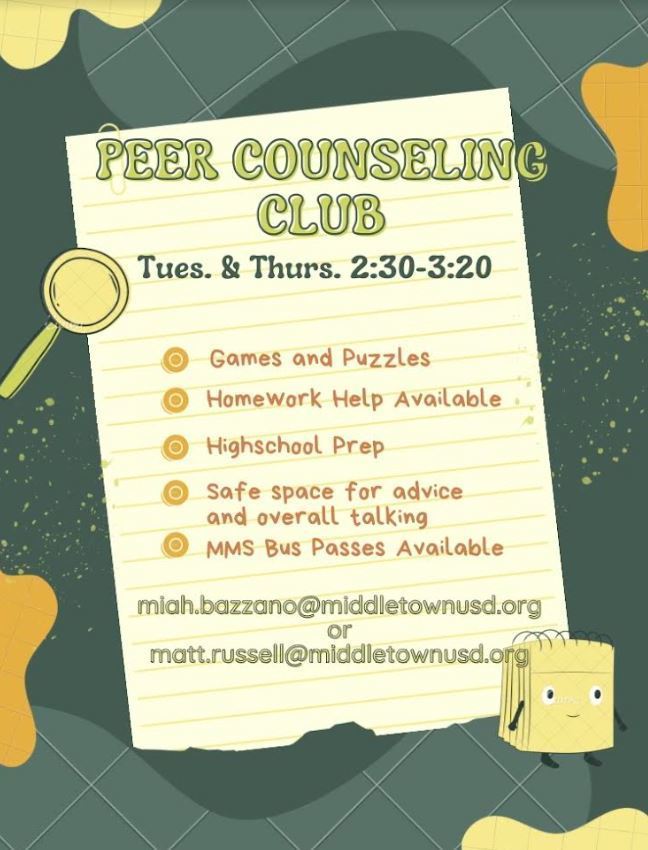 peer counseling club flier. Tues & Thurs. 2:30-3:20